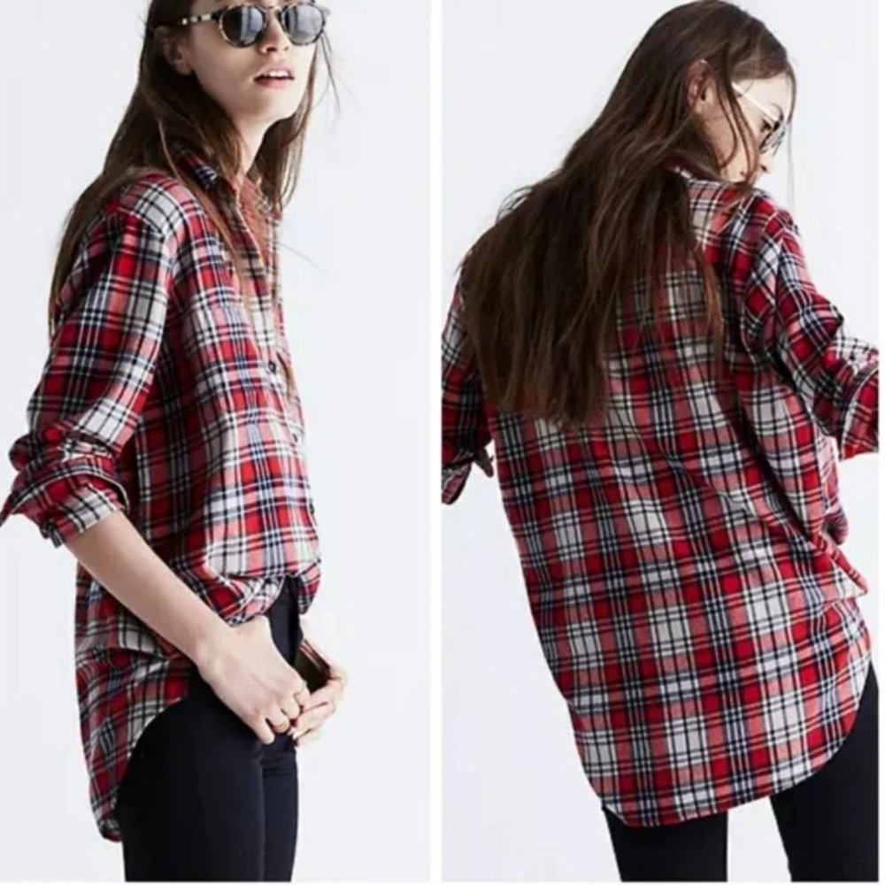 Madewell Oversized Black and Red Flannel Button Down